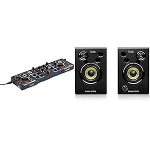 Hercules – DJControl Starlight – Contrôleur DJ USB portatif – 2 Pistes avec 8 Pads et Carte Son – Serato DJ Lite Inclus – 37.4 x 13.6 x 5.7 cm & DJMonitor 32 – Enceintes Actives Monitoring 2×15 Watts
