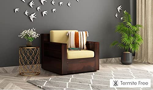 Image of Solid Sheesham Wood 5 Seater Sofa Set | Wooden 3+1+1 Seater Sofa Furniture for Living Room Hall Hotel Office (Walnut Finish)