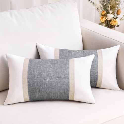 DecorMommt Lot de 2 Housse de Coussin Gris 30x50 Housses de Coussin en Patchwork Décoratives Taie...