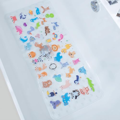 BEEHOMEE Shower Mat Non-Slip for Children, Bath Mat and Bathroom Mat | Cartoon Design Shower Mat | 89 x 40 cm (Animals)