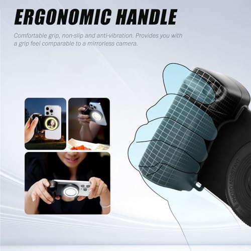 Image of Magnetic Selfie Ring Light, Snap Grip with Detachable Bluetooth Remote Control for iPhone, Rechargeable LED Fill Light, Smartphone Camera Handle, Photo Shooting Acccessories Compatible with Magsafe