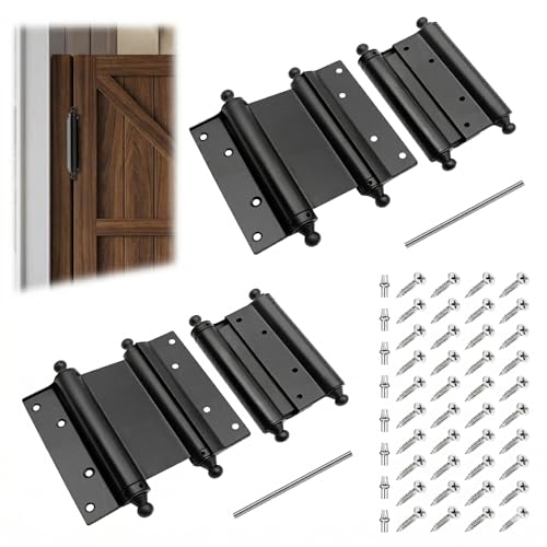 3\" Double Action Spring Hinges, 4 Pack Self Closing Door Hinges for Indoor/Outdoor Saloon Cafe Pub Swinging Doors, Cold Rolled Steel, Including Pins and Screws (Black, 3\"-4 Pack)