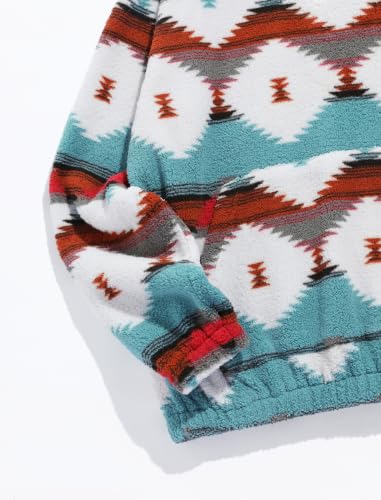Image of ZAFUL Men 1 /4 Zipper Ethnic Aztec Fleece Unisex Winter Sweatshirt Tops 2026 | Funnel Neck Fluffy Polar Fleece Faux Sherpa Soft Thermal Pullover Kangaroo Pocket Jacket Hoodie Tops