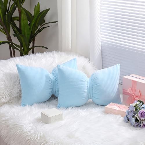 Beeveer Blue 2 Pcs Coquette Bow Pillow Velvet Bow Decor