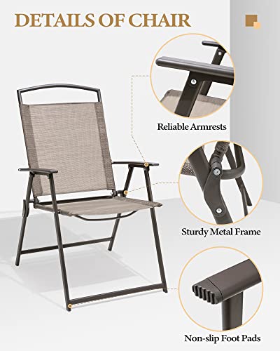 Crestlive Products 3Pcs Patio Dinning Set Outdoor Bistro Set 2 Folding Chairs, W/Round Textured Tempered Glass Tabletop Outside Dining Furniture For Balcony, Yard, Poolside, Lawn, Terrace(Beige) #TOP5