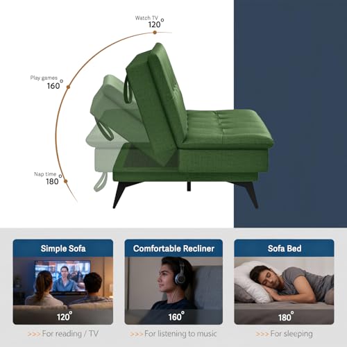 Image of Wakefit Flexia Sofa Cum Bed - Three Seater - Reflection Series Green