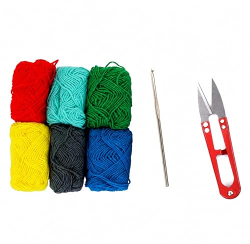 Image of Crochet Thread Oon Yarn Kit with Crochet Hook & Thread Cutter Scissors | 6 Multicolor Cotton Yarn Rolls for Knitting Embroidery DIY Craft Macrame Weaving Sewing Kit for Beginners & Kids