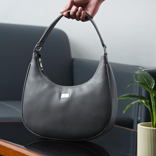 Image of K London Women's Vegan Leather Half Moon Bag | Stylish Black Shoulder Hobo | Compact Baguette Purse for Office, Casual, Party & Travel Use