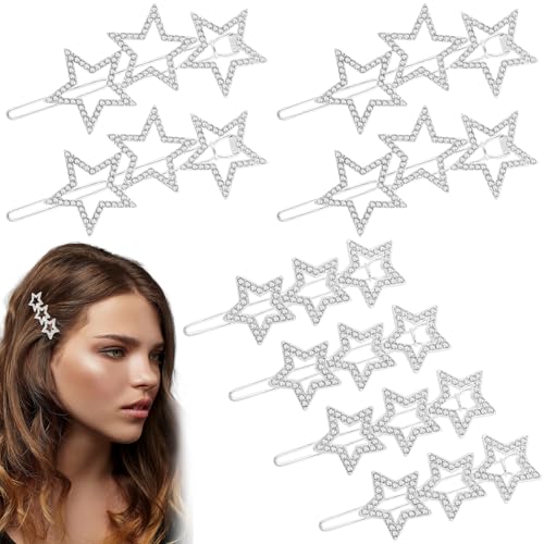 Mxxipp 8 horquillas de estrella para mujer, con diamantes de imitación brillantes, antideslizantes, accesorios para cabello largo, corto, liso, rizado, color plateado