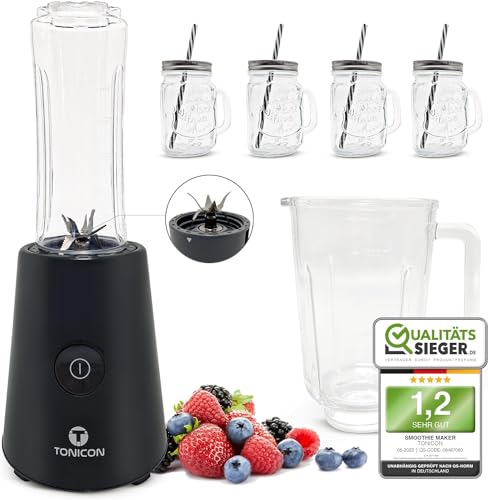 TONICON Smoothie-Maker | 3in1 Mini Mixer | 6-Edelstahl-Messer Blender | 500 Watt Standmixer |...