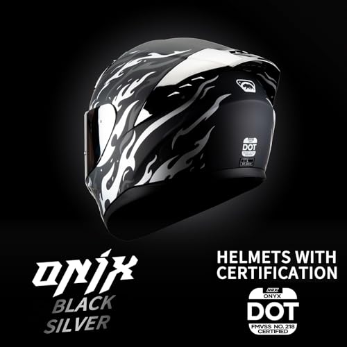 Image of HAX Onix Full Face Motorcycle Helmets DOT Approved, Pinlock Ready & Intercom Slot , Motorbike Powersports Street Racing for Men Women（Flame Matte Blk-Slv, S)
