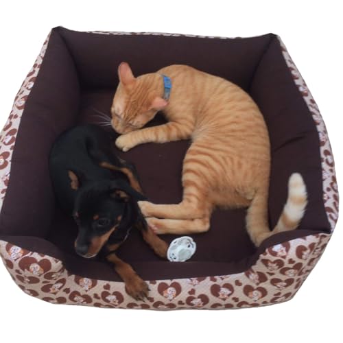 cama de cachorro gato caminha M pra pet medio com ziper almofada pet lavavel(marrom patinhas)