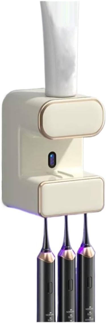 Automatic Sensor Toothpaste Dispenser 3 Toothpaste Slots Wall Mount Stand Electric Toothpaste Squeezer Bathroom Accessories(Beige)