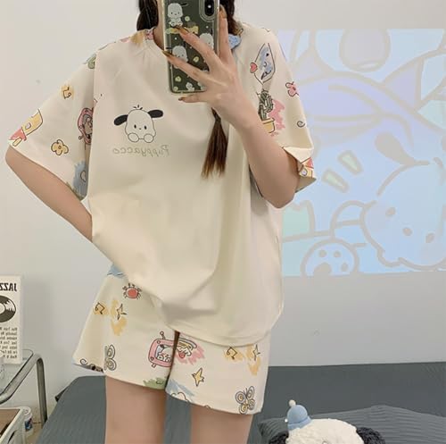 Cartoon Printed Pajamas Set Petite Women Girls Short Sleeve Sleepwear Nightwear Shirt and Shorts 2 Piece Lounge Sets4