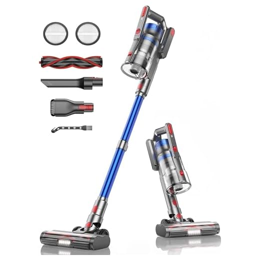 BuTure Aspiradora Sin Cable, de 33KPA/450W, 55 Min Batería Extraíble, Cepillo de Rodillos Antienredos, Aspirador Sin Cable para Alfombra/Suelo