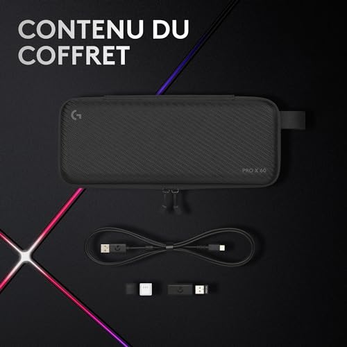 Logitech G Pro X 60 Lightspeed, Clavier Gaming sans Fil, mécanique Compact TKL 60 pour Cent, LIGHTSYNC RVB, Touches en PBT Double Couche, switchs tactiles GX optiques, Windows PC, AZERTY FR - Noir