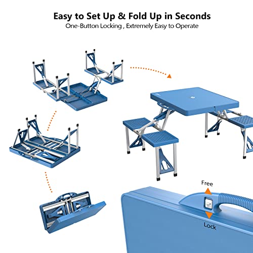 VINGLI 4 Ft Camping Picnic Table Set with 4 Seats with Umbrella Hole Folding Lightweight Suitcase Card Table-220 Lbs Support Aluminum Frame, Plastic RV Tabletop for Barbecue,Travel,Outing,Gathering by VINGLI - Used condition - Image 7