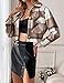 Yeokou Women's Fashion Cropped Flannel Shirt Plaid Shacket Long Sleeve Button Down Jackets Coat(#3Coffee-S)