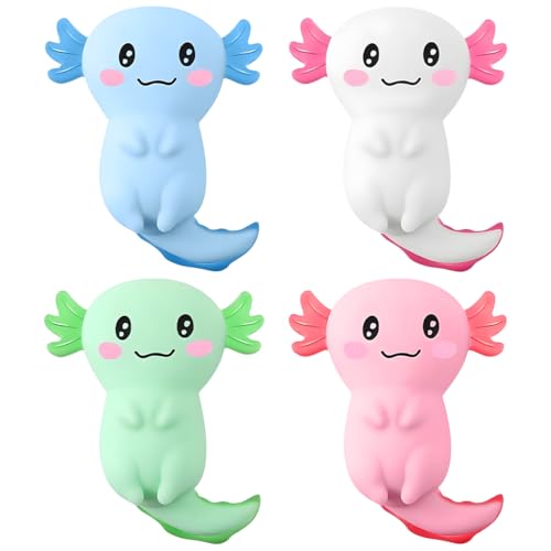 Axolotl Squeeze - 4 juguetes antiestrés para aliviar el estrés y relajarse, juguete antiestrés Axolotl, juguetes para apretar (verde, azul, rosa, blanco) para niños adultos