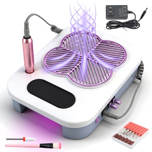 Image of 3 in 1 Nail Dust Collector with Drill Lamp Professional,40000RPM Electric Nail Drill Bits Efile Kit with Stepless Speed Control,Nail Dust Vacuum High Suction for Home Salon,Purple