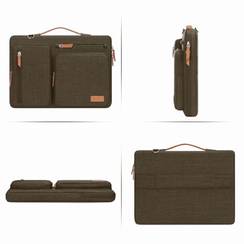 Image of MOSISO 360 Protective Laptop Shoulder Bag,14 inch Computer Bag Compatible with MacBook Air 15 inch M4 M3 A3114 M2 A2941 /Pro A1990 A1707,Side Open Messenger Bag with 4 Zipper Pockets&Handle,Carob Brown