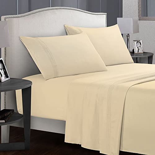 Briarwood Home Bettlaken-Set - gebürstete Mikrofaser 1900 Premium Qualität weicher Stoff atmungsaktive Bettwäsche - knitter-, farbecht- und schrumpffrei, 4-teilig (voll/beige) Cover