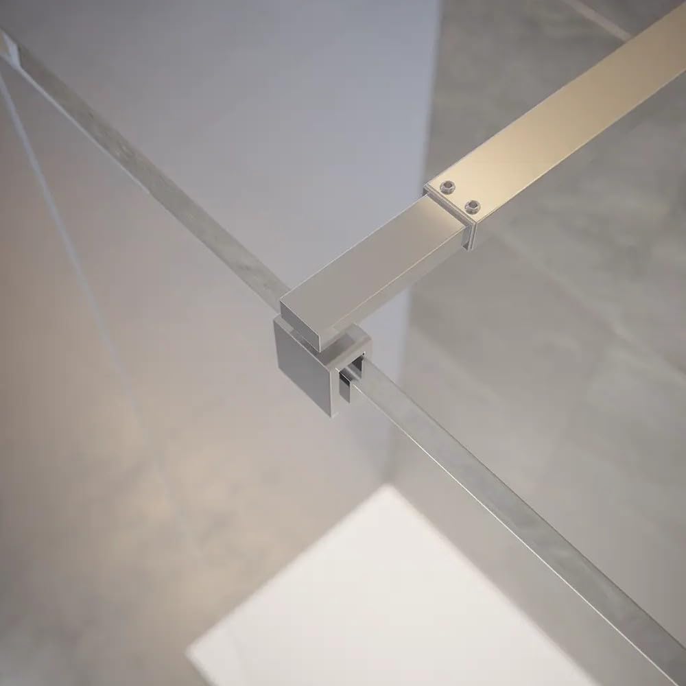Box doccia walk-in 150 cm in vetro trasparente 8 mm, h.200 cm, con trattamento anticalcare, barra di sostegno regolabile