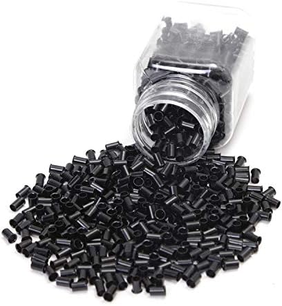 Vlasy 3.4mm Microlink Beads Non-Silicone Copper Tubes Beads Locks Micro Link Ring Tube (1000Pcs, Black)