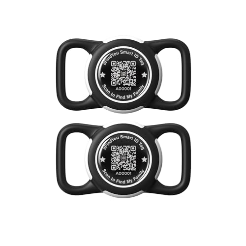 ILFINDYOU 2 Pack Waterproof AirTag Dog Collar Holder for Apple Tracker QR Code Case Black