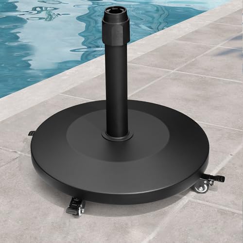 VredHom Patio Umbrella Base with 4 Wheels, 44lbs Round Heavy Duty Concrete Stand for Outdoor Market Umbrella, Black