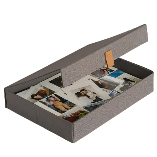 ZICOTO Decorative Photo Storage Box with Lid - A Beautiful Linen Organizer Perfect to Safely Store Your Pictures, Documents, Scrapbooking Supplies, Keepsakes and Other Memories in Style