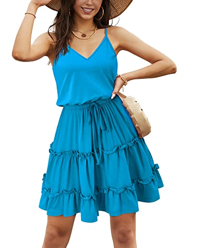 Image of Newshows Women's Summer Casual Dress Cute A Line Ruffle Hem Flattering Fit Beach Vacation Sundress