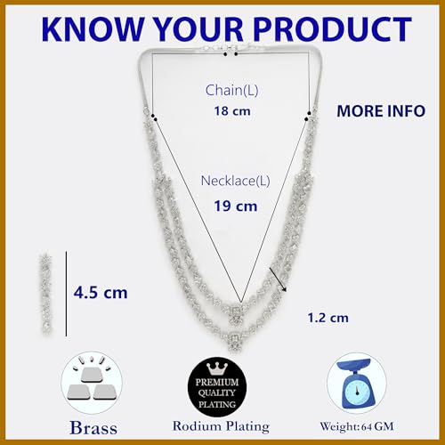 Image of ZENEME Rhodium-Plated American Diamond Studded Star Shaped Layered Necklace With Earrings Jewellery Set For Girls and Women