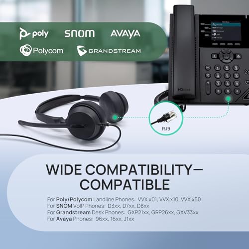 Image of Yealink Phone Headsets for Office Phones YHS36 E2 QD to RJ9 Wired Headset Compatible with Poly Snom Phones Desk Landline VoIP Headset with Microphone -Dual /168g /2.1m Cable