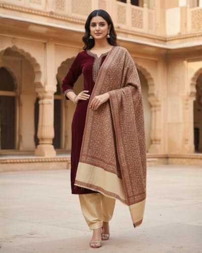 Image of KTI Women stylish multicolor embroidered woolen shawl