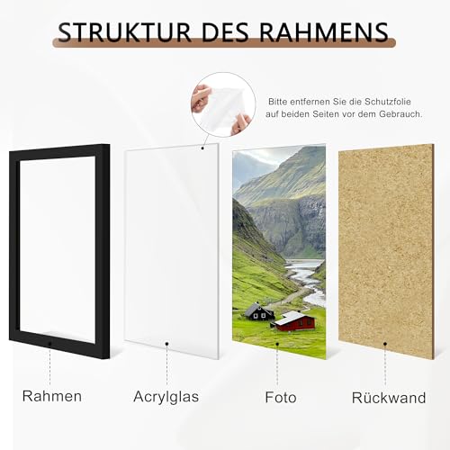 QPQIYIY Bilderrahmen 40x60 cm 3er set, Schwarz Bilderrahmen 60x40 Hergestellt aus Holzwerkstoff, Rahmen 40 x 60 cm ideal für Fotos, Bilder, Poster