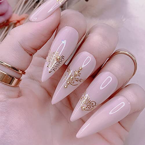 Flowers Nail Art Stickers Decal 3D Self-Adhesive Gold Flower Leaf Lace Nail Supplies Flower Nail Stickers Geometry Line Nail Designs for Women Girls Nail Art Decorations(Gold) - Image 7