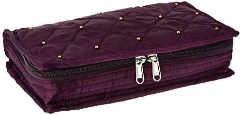 Image of Amazon Brand - Solimo Cotton Jewellery Kit Cum Pouch, Red Satin Jewellery Cum Makeup Kit Pouch, Purple