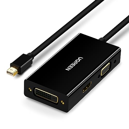 UGREEN Mini DisplayPort to HDMI DVI VGA Adapter 4K Mini DP Converter Thunderbolt Compatible 3 in 1 for Mac, 2015 MacBook Pro Air, iMac, Surface Pro3 Pro4, Google Chromebook, PC, Black