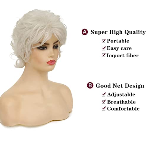 Beweig Short Curly White Wigs For Women Fluffy Natural Looking Synthetic Hair Daily Wigs For Old Ladies #TOP1