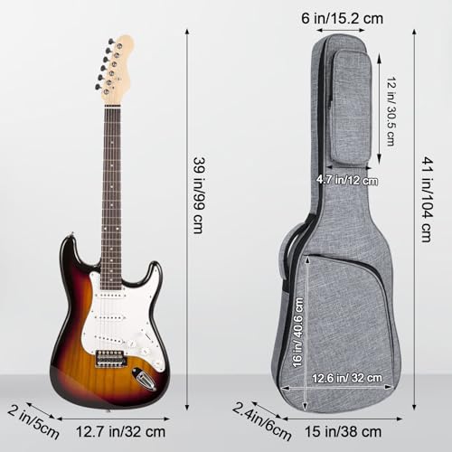 Image of 39 Inch Electric Guitar Bag Soft Guitar Case, 11 MM /0.4in Thick Padded Electric Guitar Gig Bag Guitar Backpack with Pockets, Grey