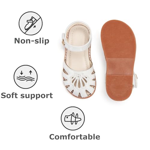 Image of THEE BRON Toddler Girls Closed-Toe Sandals Sweet Retro Cutout Summer Dress Shoes