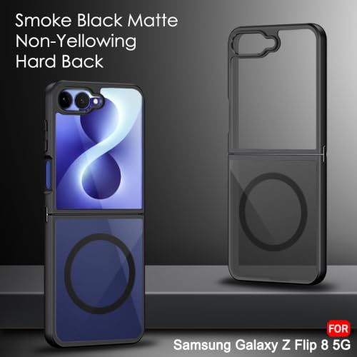 Image of TheGiftKart Hybrid Shockproof Back Cover Case for Samsung Galaxy Z Flip 8 5G Compatible with MagSafe | Hard Back Cover Case for Samsung Z Flip8 5G (PC & TPU, Translucent Smoke Matte Back, Black Sides)