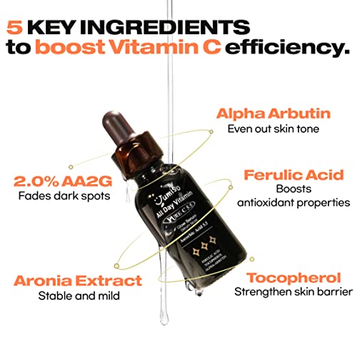 Jumiso All Day Vitamin Pure C 5.5 Glow Serum | L-Ascorbic Acid, Ferulic Acid, Tocopherol, Alpha Arbutin, Pure Vitamin C Serum For Dark Spots, Dullness, Fine Lines | Fragrance-Free, Parabens-Free | 1.01 Fl Oz, 30 Ml #TOP5