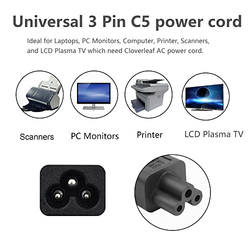 GELRHONR 90°C5 Cloverleaf Mickey Mouse Power Cable, 3Pin BS 1363 to C5 AC Power Cord,Cloverleaf Lead for Laptop PC Monitors,Computer, Printer, Scanners-1.5M/4.9Ft (Left Angle C5) - Image 3