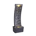 Teamson Home 38.5" Modern Curved Outdoor Water Fountain – Freestanding Floor Garden Waterfall Fountain with LED Lights, Weatherproof Polyresin Water Feature for Patio, Yard, Black & Stone Gray