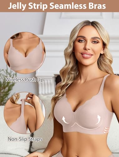 Image of Avidlove Jelly Bras for Women No Underwire Seamless Bralettes Wireless Push Up Scalloped Full Coverage Sports Everyday Bra