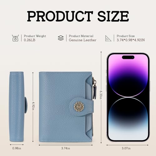 Image of HKCLUF Leather Wallet Women,RFID Blocking Small Wallet for Women,Bifold Womens Wallet,Card Holder Wallet Ladies With Zip Coin Pocket(blue)