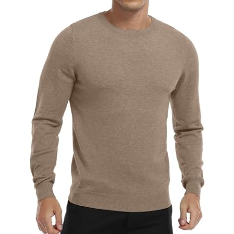 MLANM Men's Crewneck Sweater Soft Casual Sweaters for Men Classic Pullover Sweaters with Ribbing Edge Khaki Cover