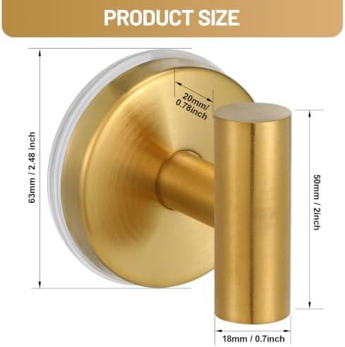 Fenas Large Suction Cup Hooks, Heavy Duty 15lb Holds Towel & Robe, No-Drill Shower Bathroom Hooks for Tile Wall Glass Mirror, Mounts on Smooth Non-Porous Surfaces (2, Brushed Gold) — view 6